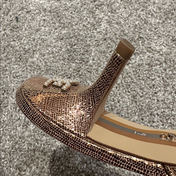 Sam Edelman 9 Kitten Heel Mule Beaded Metallic Gold Bronze Gorgeous shoe 2” - Picture 7 of 12